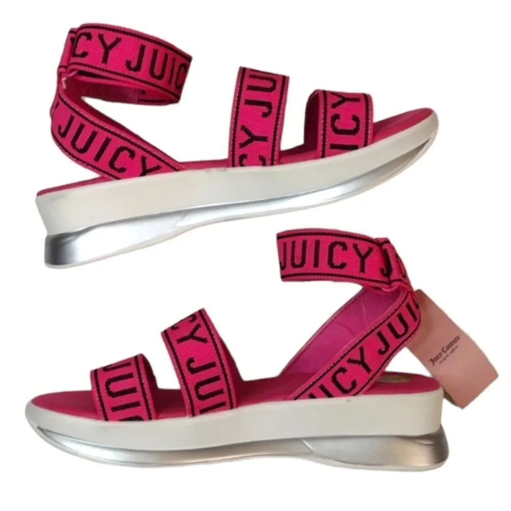 Juicy Couture Hot Pink Impulse SZ 8 Strappy Hook &‎ Loop Platform Sandals NWT